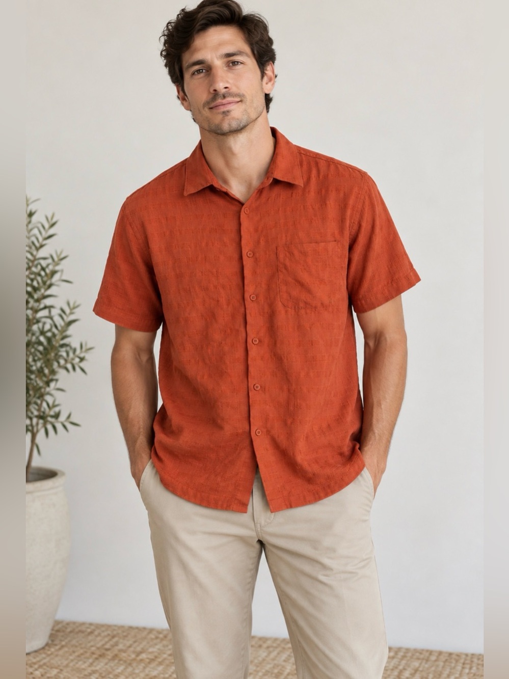 Age of wisdom orange button down shirt
